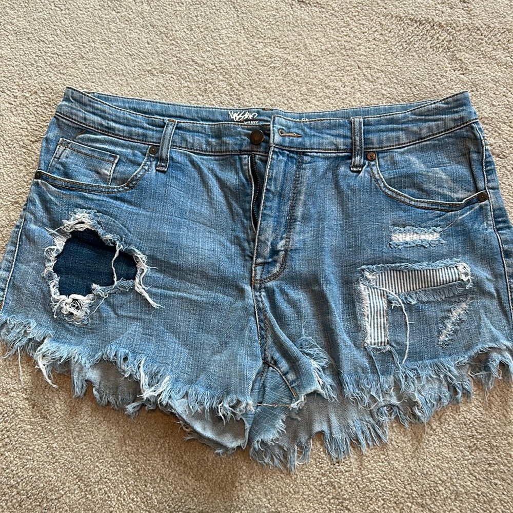 Mossimo jean shorts. Distressed. High rise shorts.